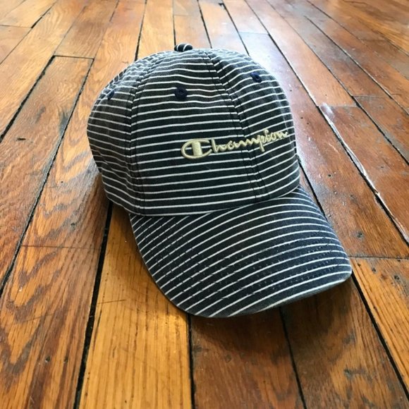 Vintage Y2K Champion Sportswear Unisex Navy Blue White Striped Embroidered‎ Hat - Picture 1 of 4
